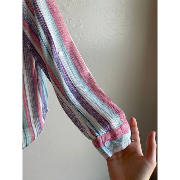 NWOT En Crème Striped Button Up Bohemian Southwestern Print Shirt Size Medium Ca - Picture 9 of 14